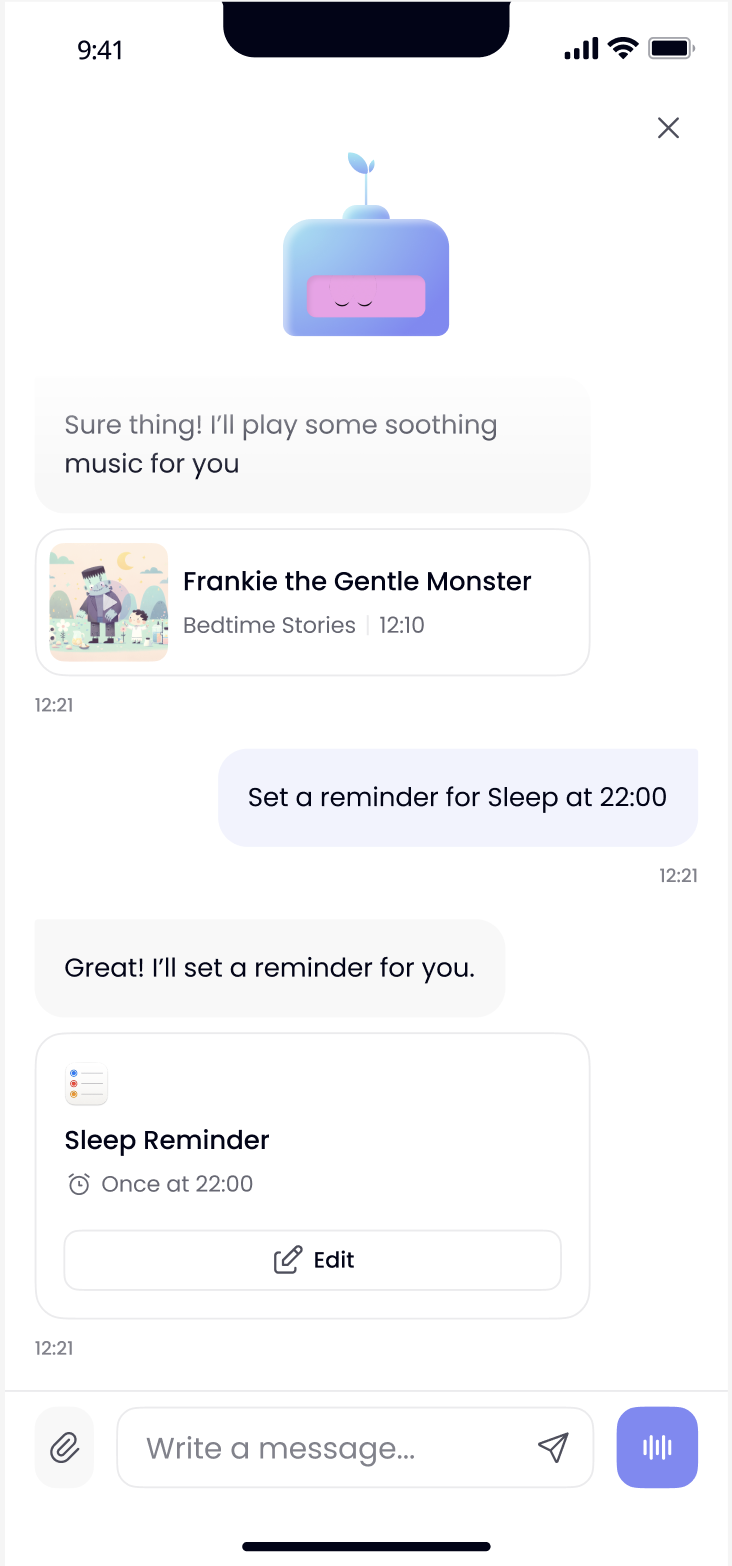 Bubu AI chat screen for timely family support